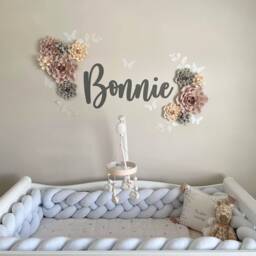 Custom Paper Flower Wall Decor With Free Name Sign - 3D Floral Nursery Art Personalised Name Sign Set - thumbnail 2
