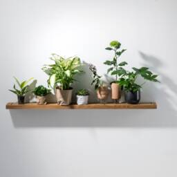 Rustic Wall Shelf Made Of Oak Wood With Metal Bookends