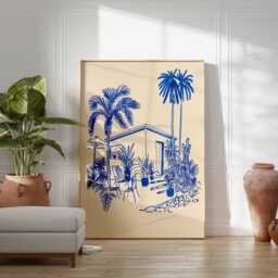 Tropical Wall Art, Palm Tree Poster, Modern Line Art Print, Coastal Decor, Beach House Minimal Blue Artwork, Summer Vibes Print - thumbnail 3