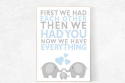 Elephant Nursery Art Print Blue Gray Baby Boy Room Decor - thumbnail 1