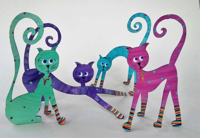 Cat in Socks Hand Painted Steel Sculpture - Sitting Cat - image 1