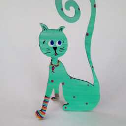 Cat in Socks Hand Painted Steel Sculpture - Sitting Cat - thumbnail 2