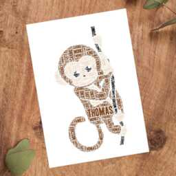 Personalised Cute Monkey Word Art Print, Cheeky Gift, Custom Wall Framed Picture, Present For Kids, Children Nl - thumbnail 3