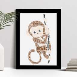 Personalised Cute Monkey Word Art Print, Cheeky Gift, Custom Wall Framed Picture, Present For Kids, Children Nl - thumbnail 2