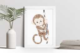 Personalised Cute Monkey Word Art Print, Cheeky Gift, Custom Wall Framed Picture, Present For Kids, Children Nl - thumbnail 1