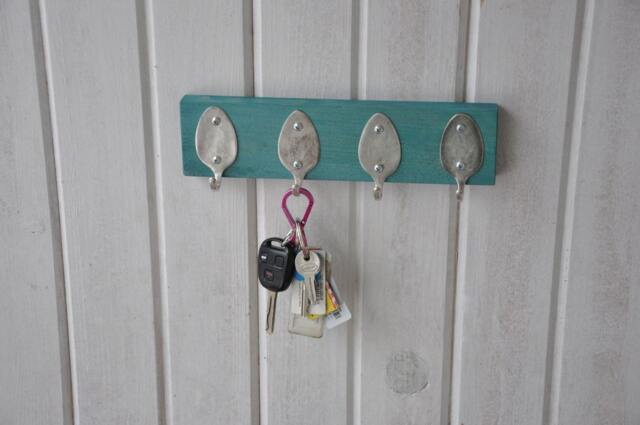 4 Vintage Spoons Key Rack Recycled Silverware Functional Wall Art - image 1