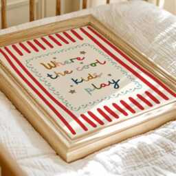 Where The Cool Kids Play Print, Bright Red Stripe Gender Neutral Wall Art, Quirky Vibrant Child's Poster, Playroom Quote Art - Unframed - thumbnail 3