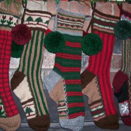 Hand Knit Christmas Stocking Pink Camo Magenta Brown Green Heart Border By Santa's Works - thumbnail 4
