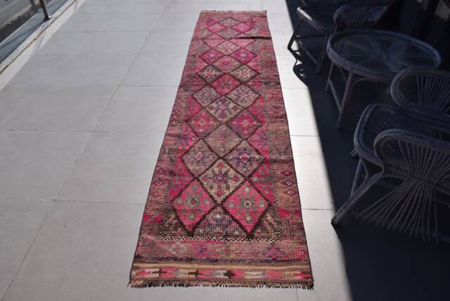 Oushak Rug, Turkish Rugs For Living Room, Vintage 2.5x11.4 Ft Area Herki Brown Wool Rugs, , Turkey Indoor Rug - image 1