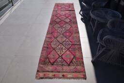 Oushak Rug, Turkish Rugs For Living Room, Vintage 2.5x11.4 Ft Area Herki Brown Wool Rugs, , Turkey Indoor Rug - thumbnail 1