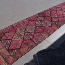 Oushak Rug, Turkish Rugs For Living Room, Vintage 2.5x11.4 Ft Area Herki Brown Wool Rugs, , Turkey Indoor Rug - thumbnail 2