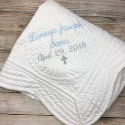 Personalized Baby Blanket Boy Monogrammed Quilt Embroidered Keepsake Baptism Gift Newborn - thumbnail 3