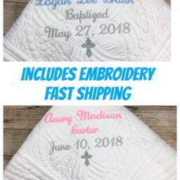 Personalized Baby Blanket Boy Monogrammed Quilt Embroidered Keepsake Baptism Gift Newborn - thumbnail 2