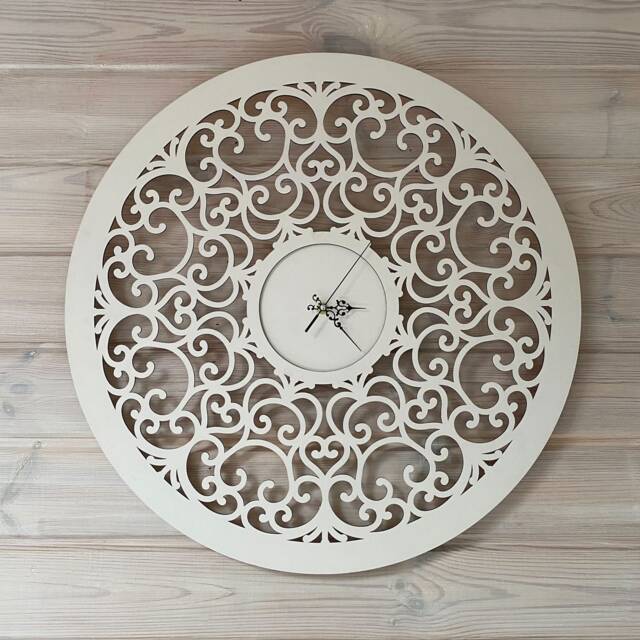 Large Wooden Wall Clock Fancy Laser-Cut Design, 60cm Silent Clock - image 1