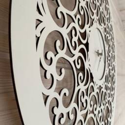Large Wooden Wall Clock Fancy Laser-Cut Design, 60cm Silent Clock - thumbnail 3