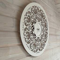 Large Wooden Wall Clock Fancy Laser-Cut Design, 60cm Silent Clock - thumbnail 2