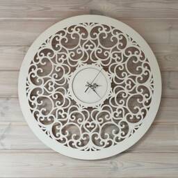 Large Wooden Wall Clock Fancy Laser-Cut Design, 60cm Silent Clock - thumbnail 1