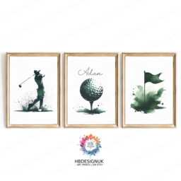 Personalised Golf Prints - Set Of 3 Green Posters - Boys Bedroom Decor Custom Golfer Wall Art Kid Room Golfing Artwork Gift - thumbnail 2