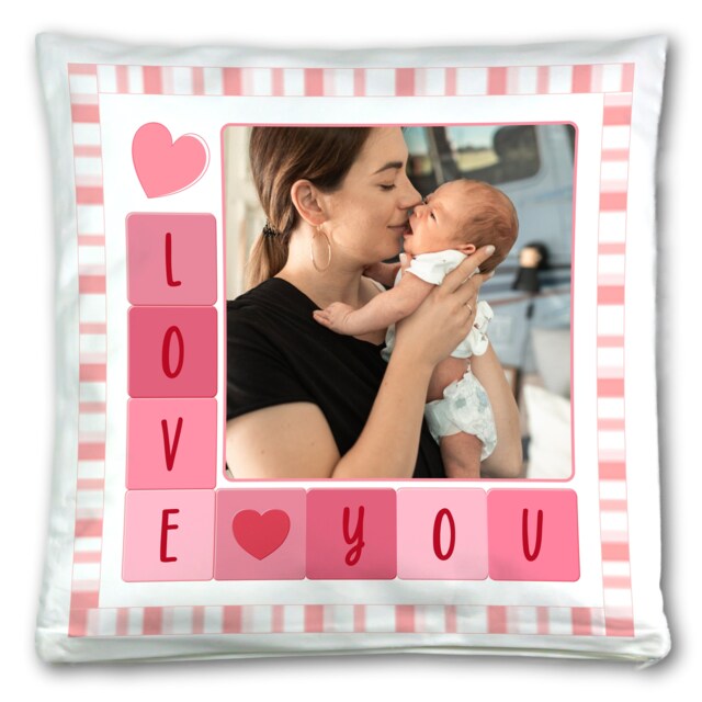 Personalised Any Photo I Love You Heart Mother's Day Cushion Cover Custom Gift For Her. Mum Gran From Kids Baby Son Daughter Super Soft
