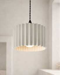 Large Syracuse - Ceramic Pendant Ceiling Light Handmade Minimalist Hanging Fixture in Bone White - thumbnail 1