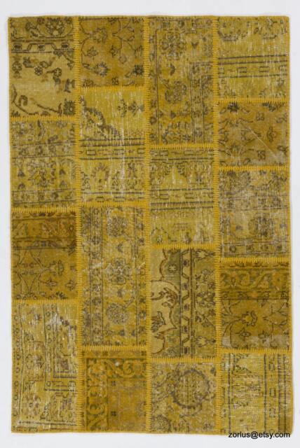 4' X 6' - 122 183 cm Yellow Handmade Turkish Patchwork Rug - image 1