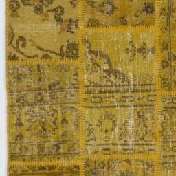 4' X 6' - 122 183 cm Yellow Handmade Turkish Patchwork Rug - thumbnail 4