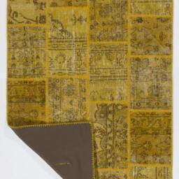 4' X 6' - 122 183 cm Yellow Handmade Turkish Patchwork Rug - thumbnail 2