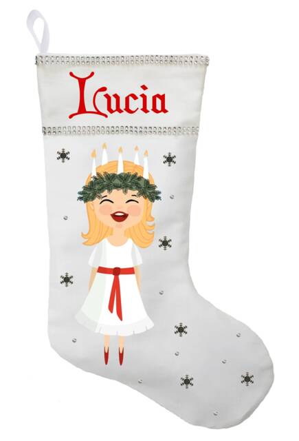 Personalized Santa Lucia Christmas Stocking Handmade Cotton Holiday Decor - image 1