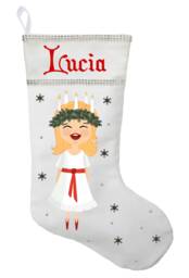 Personalized Santa Lucia Christmas Stocking Handmade Cotton Holiday Decor - thumbnail 1