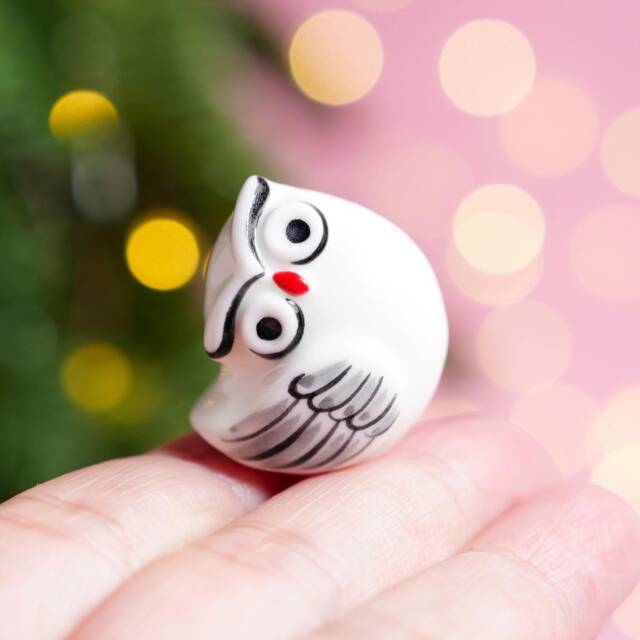 Handmade Snowy Owl Ceramic Figurine, Miniature Collectible - image 1