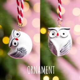 Handmade Snowy Owl Ceramic Figurine, Miniature Collectible - thumbnail 3