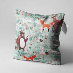 Woodland Animals Kids Pillow Cover - Green Chenille Nursery Decor - thumbnail 3
