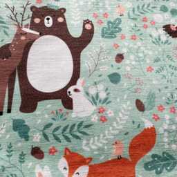 Woodland Animals Kids Pillow Cover - Green Chenille Nursery Decor - thumbnail 2
