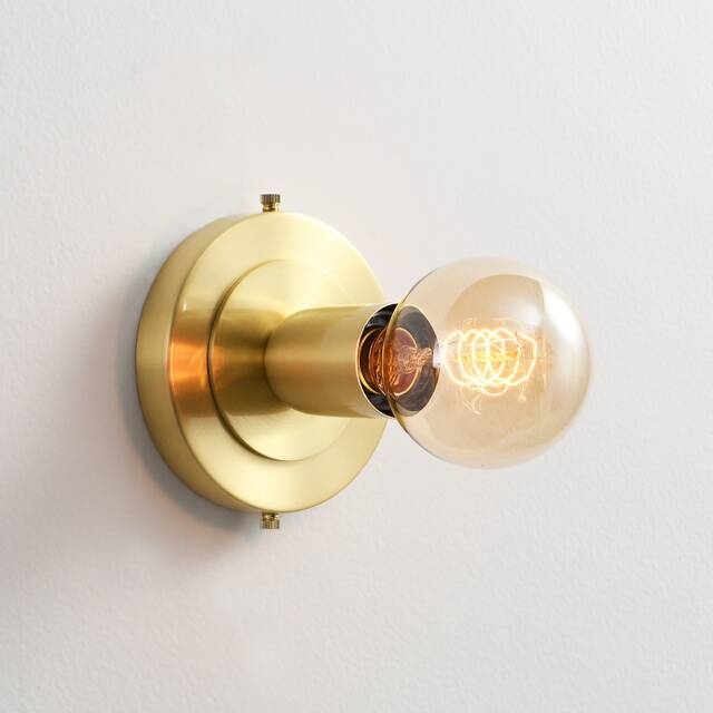 Luna Brushed Gold Flush Mount Light - Mid Century Industrial Modern Wall Sconce Or Ceiling Fixture For Hallways & Small Rooms - image 1