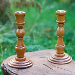 Handcrafted Wooden Candlestick Holders Turned in Sapele & Keruing - thumbnail 2