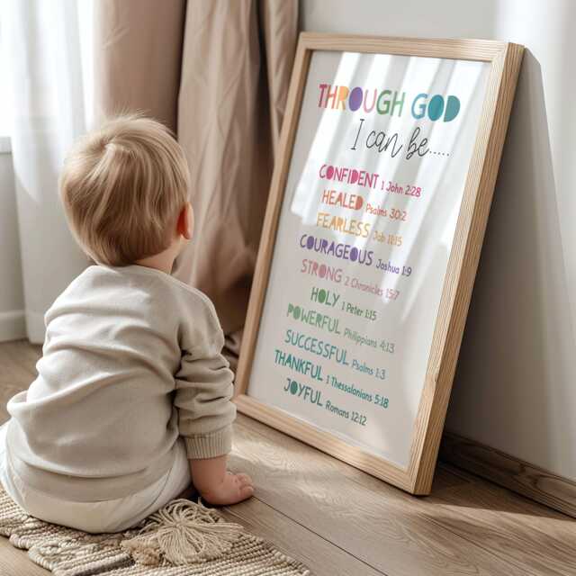Kids Christian Wall Art, Girls Nursery Print, Bedroom Decor, Bible Verse Prints, Rainbow Child Of God Print - image 1