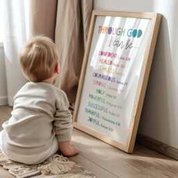 Kids Christian Wall Art, Girls Nursery Print, Bedroom Decor, Bible Verse Prints, Rainbow Child Of God Print - thumbnail 1