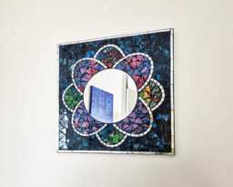 Floral Mosaic Wall Mirror, Colorful Tile Art, Handmade in Bali, 30cm - thumbnail 1