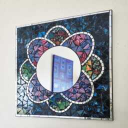 Floral Mosaic Wall Mirror, Colorful Tile Art, Handmade in Bali, 30cm - thumbnail 2