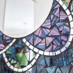 Floral Mosaic Wall Mirror, Colorful Tile Art, Handmade in Bali, 30cm - thumbnail 3