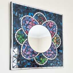 Floral Mosaic Wall Mirror, Colorful Tile Art, Handmade in Bali, 30cm - thumbnail 4