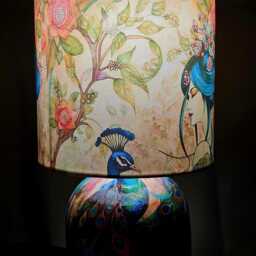 Geisha & Peacock Table Lamp - Decoupag Home Decor Bedside Night Light Oriental Gift - thumbnail 3