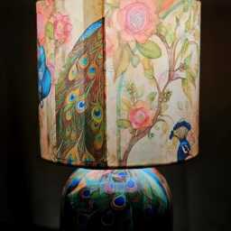 Geisha & Peacock Table Lamp - Decoupag Home Decor Bedside Night Light Oriental Gift - thumbnail 4