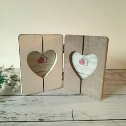 Two Tone Heart Wooden Double Photo Frame - The Home & Hearts Shop Rustic Shabby Wedding Gift Christmas Picture - thumbnail 2