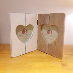 Two Tone Heart Wooden Double Photo Frame - The Home & Hearts Shop Rustic Shabby Wedding Gift Christmas Picture - thumbnail 1