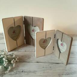 Two Tone Heart Wooden Double Photo Frame - The Home & Hearts Shop Rustic Shabby Wedding Gift Christmas Picture - thumbnail 3