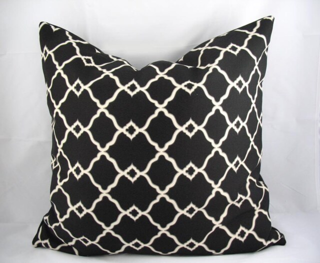Decorative Pillow Cushion Cover - Accent Throw Chippendale Fretwork Onyx Black & Stone Indoor Outdoor