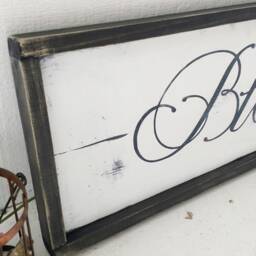 Blessed Wood Sign // Distressed Wooden Sign Farmhouse Style Rustic Faith Inspirational Wall Art Black Frame - thumbnail 3
