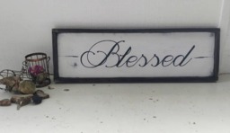 Blessed Wood Sign // Distressed Wooden Sign Farmhouse Style Rustic Faith Inspirational Wall Art Black Frame - thumbnail 1