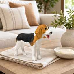 Hand-Carved Wooden Beagle Figurine - Tricolor Hound Dog Sculpture Whimsical Pet Desk Decor Mom Gift Idea - thumbnail 4